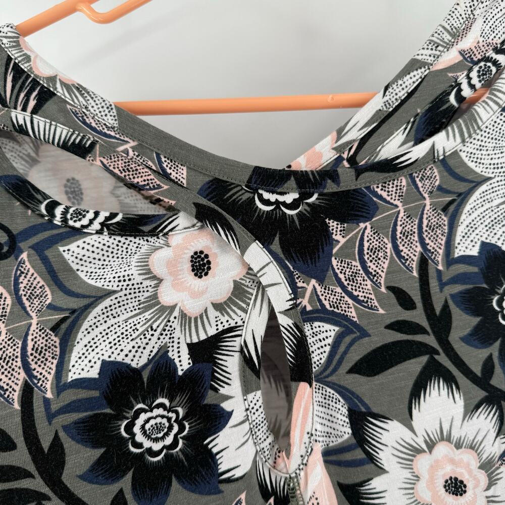 T BY Talbots Dress Size Medium Tropical Floral Open Cutout Back Stretch Ruched - Picture 8 of 16